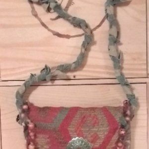 NEW HAND SEWN ARTISAN UPCYCLED REPURPOSED SOUTHWEST TAPESTRY SUEDE STRAP PURSE